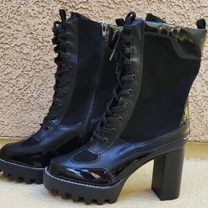 Funky Black Lace-Up Platform Boots